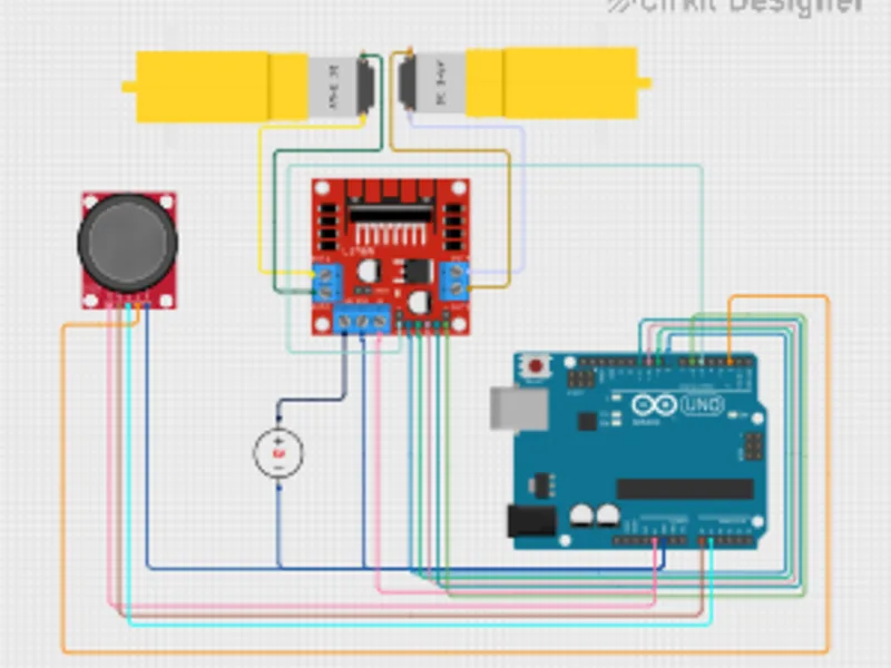 Arduino UNO bot project with L298N motor driver in Cirkit Designer