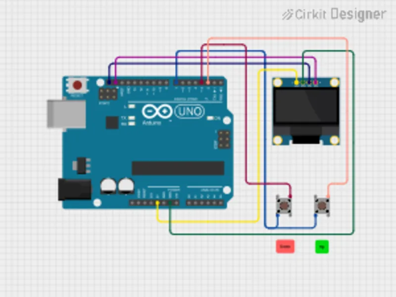 Arduino UNO Pong game with OLED display project in Cirkit Designer