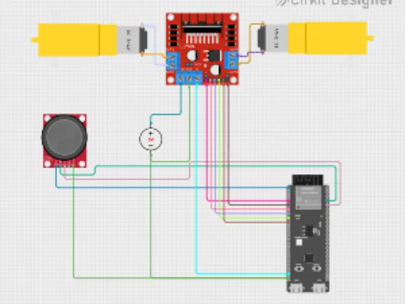 ESP32-S3 bot with L298N motor driver project in Cirkit Designer